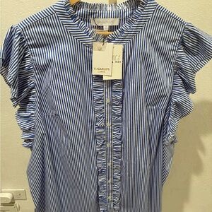 Sugarlips Blue and White Striped Ruffle Blouse